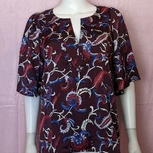 Ann Taylor Factory Maroon Printed Half Sleeve Blouse size Medium